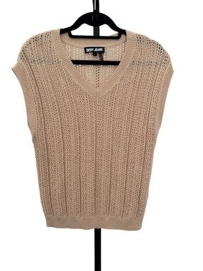 DKNY Fairy Romantic Feminine Boho V-Neck Sleeveless Cotton Sweater Vest Size S